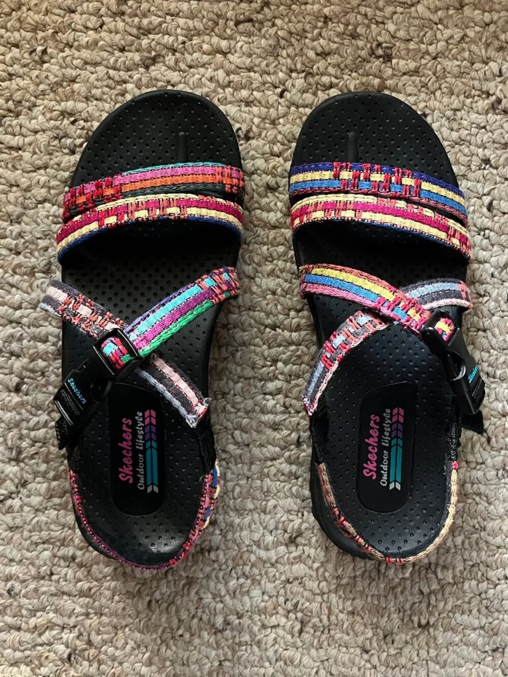 Skechers Reggae Sew Me Boho Woven Slingback Sandal - Black Multi - Picture 1 of 6